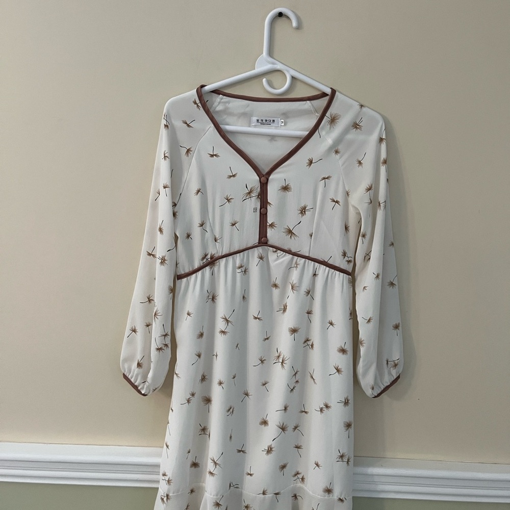DESIGN IN KOREA Elegant Cream Dress with Brown Accents M NWOT - Picture 8 of 11